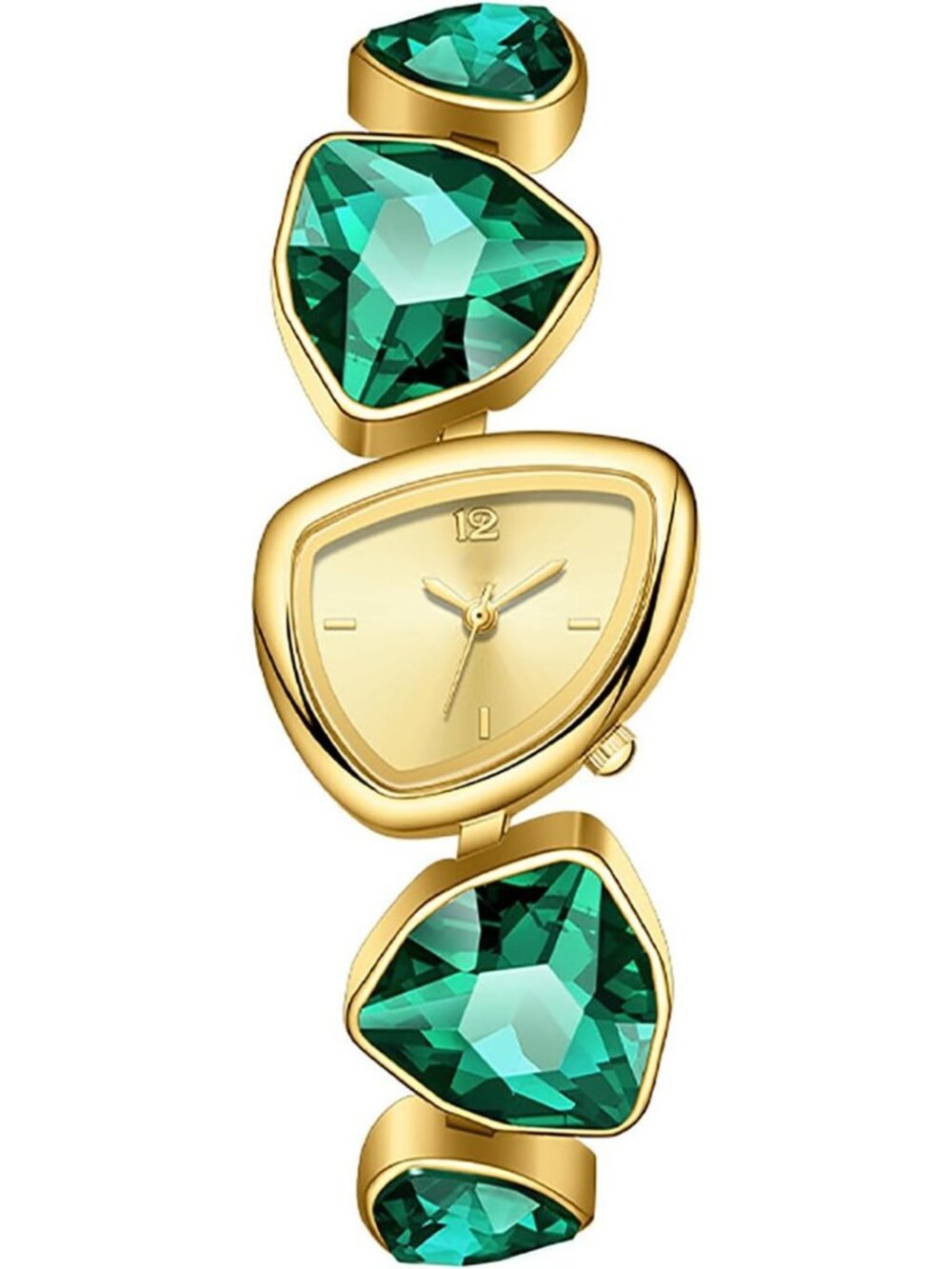 Women's Gold Green Luxury Crystal Bracelet Unique Irregular Quartz Wrist Watch